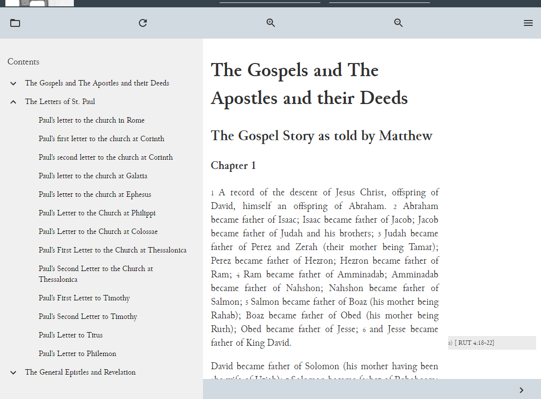 Preview of the beginning of Cassirer's New Testament translation.